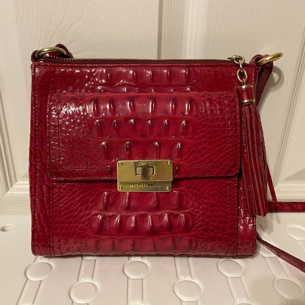 Used Brahmin Mimosa Rouge Glossy Melbourne Genuine Leather Purse